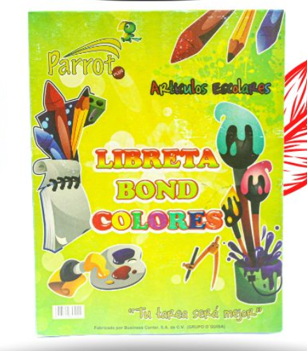 LIBRETA DE PAPEL BOND COLORES 25 HJS PARROT
